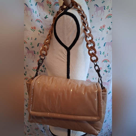NWOT Think Royln Bar Bar Cream Vegan Patent Neutral Casual Boho Purse Bag - Picture 2 of 13